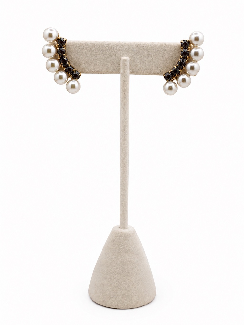 Pearl and Black Crystal Ear Climbers by
